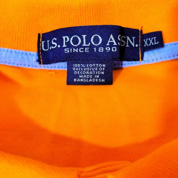 US Polo Assn Mens XXL 2X 100% Cotton Bright Orange Polo Short Sleeve Shirt Pony - Picture 2 of 15